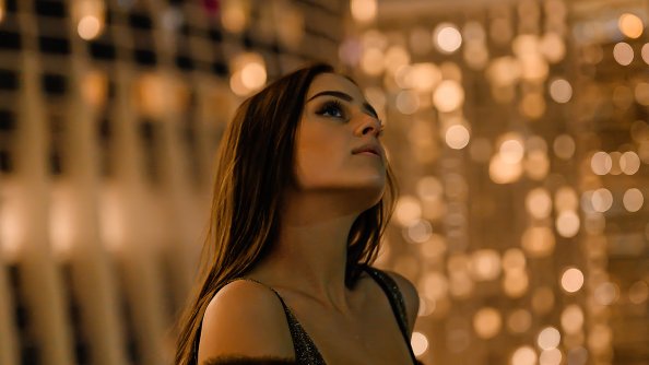 Girl In City Skyline At Night High Fashion Photoshoot 4k